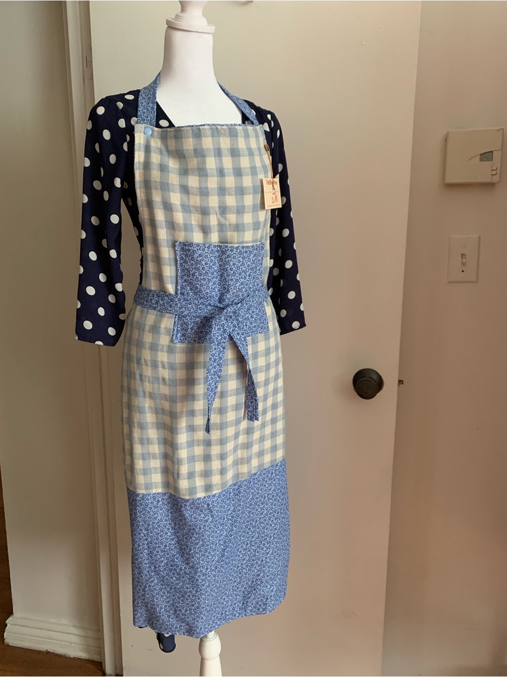 PatBen Decor , NWT women's Handmade Blue Patchwork Kitchen Apron L , XL